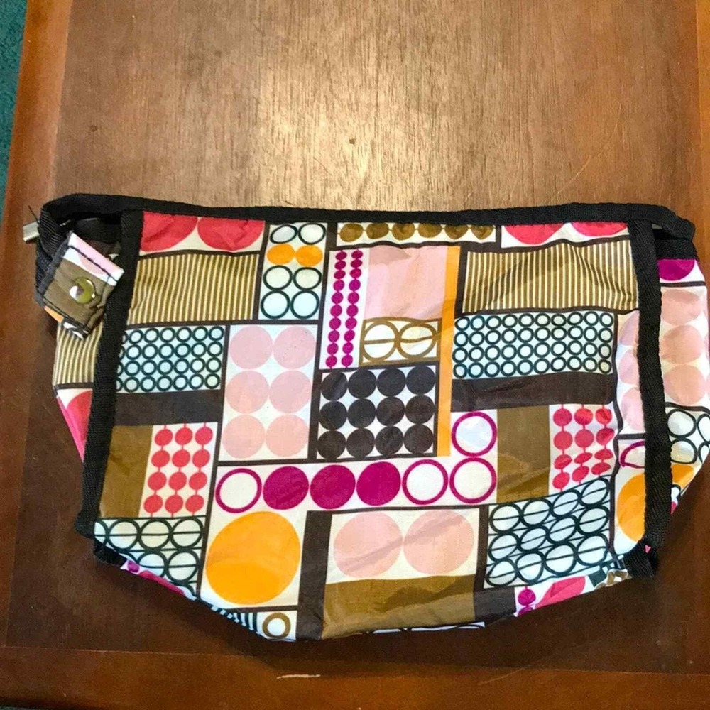 Donna Moore Cosmetic Bag Multicolor Geometric Patchwork Nylon Zipper Pouch